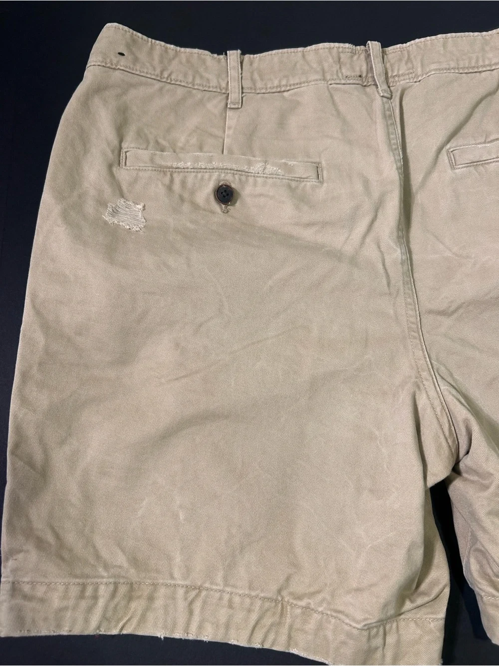 Abercrombie & Fitch Khaki Shorts with Blue and Red Side Stripes